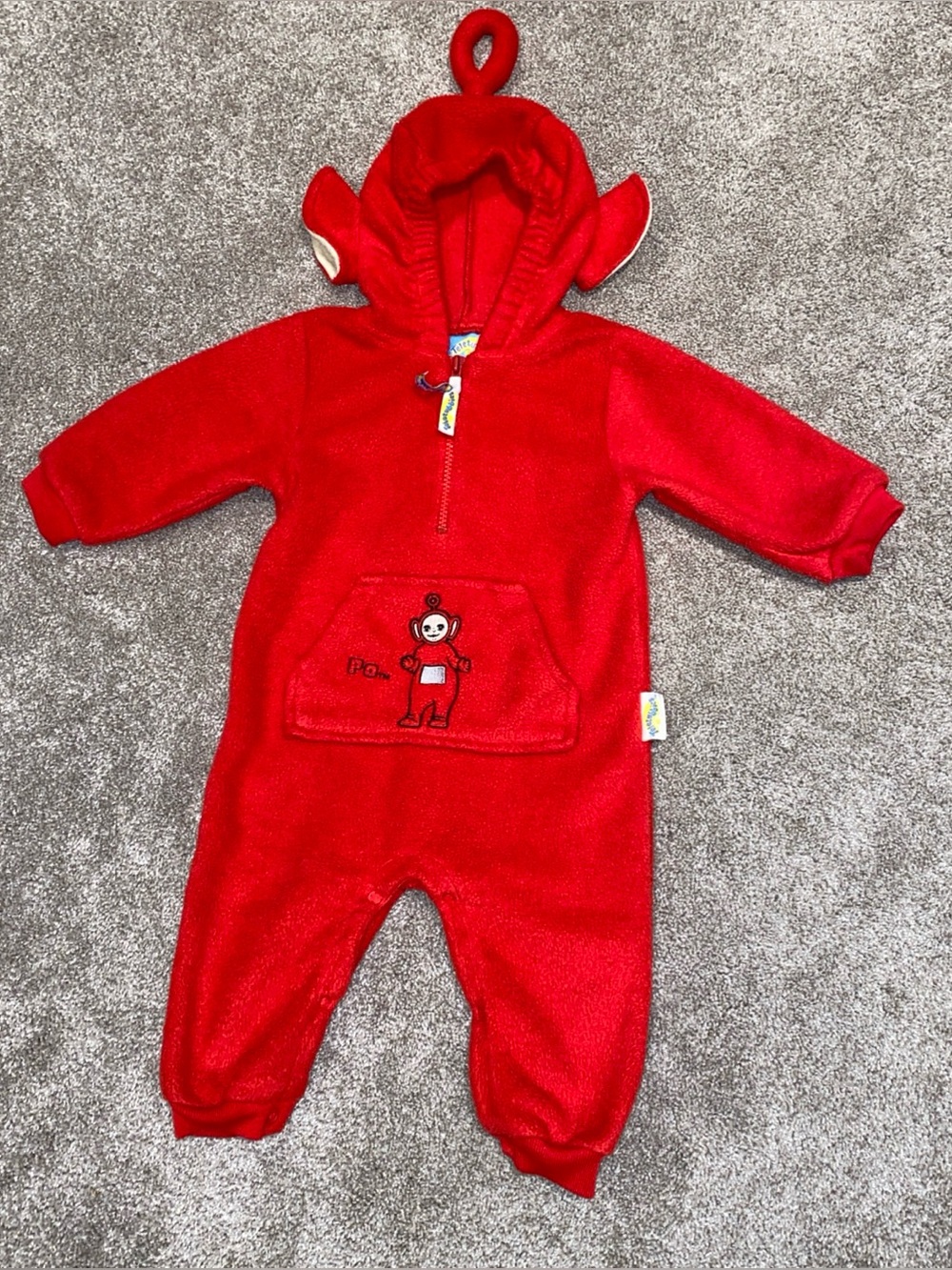 Vintage 1999 Teletubbies Po Hooded Red Fleece  Romper Size 12 Months Costume